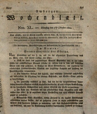 Amberger Wochenblatt (Oberpfälzisches Wochenblat) Dienstag 5. Oktober 1824