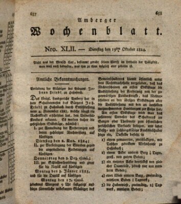 Amberger Wochenblatt (Oberpfälzisches Wochenblat) Dienstag 19. Oktober 1824