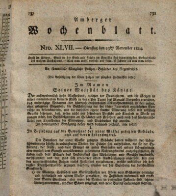 Amberger Wochenblatt (Oberpfälzisches Wochenblat) Dienstag 23. November 1824