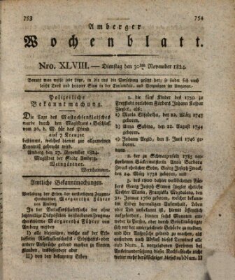 Amberger Wochenblatt (Oberpfälzisches Wochenblat) Dienstag 30. November 1824