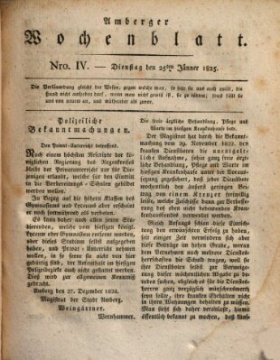 Amberger Wochenblatt (Oberpfälzisches Wochenblat) Dienstag 25. Januar 1825