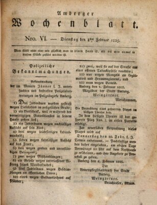 Amberger Wochenblatt (Oberpfälzisches Wochenblat) Dienstag 8. Februar 1825