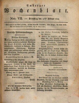 Amberger Wochenblatt (Oberpfälzisches Wochenblat) Dienstag 15. Februar 1825