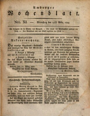 Amberger Wochenblatt (Oberpfälzisches Wochenblat) Dienstag 15. März 1825