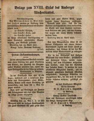 Amberger Wochenblatt (Oberpfälzisches Wochenblat) Dienstag 3. Mai 1825