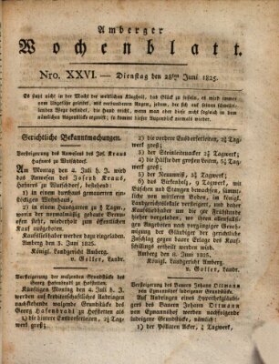 Amberger Wochenblatt (Oberpfälzisches Wochenblat) Dienstag 28. Juni 1825