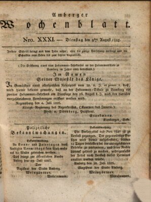 Amberger Wochenblatt (Oberpfälzisches Wochenblat) Dienstag 2. August 1825