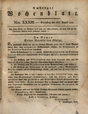 Amberger Wochenblatt (Oberpfälzisches Wochenblat) Dienstag 16. August 1825