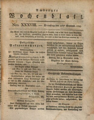 Amberger Wochenblatt (Oberpfälzisches Wochenblat) Dienstag 20. September 1825