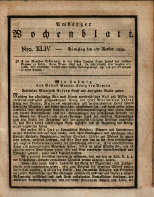 Amberger Wochenblatt (Oberpfälzisches Wochenblat) Dienstag 1. November 1825