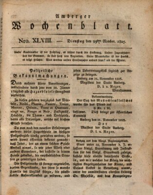 Amberger Wochenblatt (Oberpfälzisches Wochenblat) Dienstag 29. November 1825