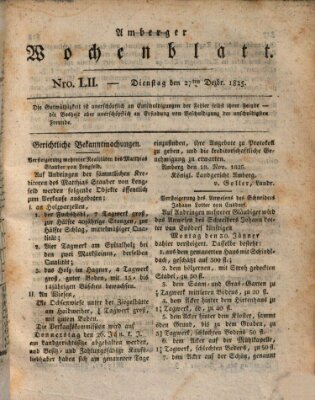 Amberger Wochenblatt (Oberpfälzisches Wochenblat) Dienstag 27. Dezember 1825