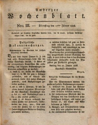 Amberger Wochenblatt (Oberpfälzisches Wochenblat) Dienstag 17. Januar 1826