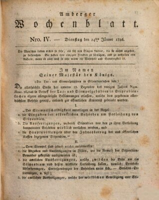 Amberger Wochenblatt (Oberpfälzisches Wochenblat) Dienstag 24. Januar 1826