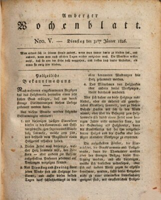 Amberger Wochenblatt (Oberpfälzisches Wochenblat) Dienstag 31. Januar 1826