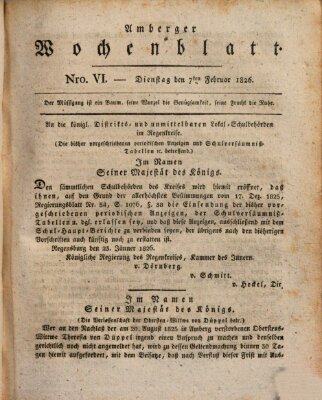 Amberger Wochenblatt (Oberpfälzisches Wochenblat) Dienstag 7. Februar 1826