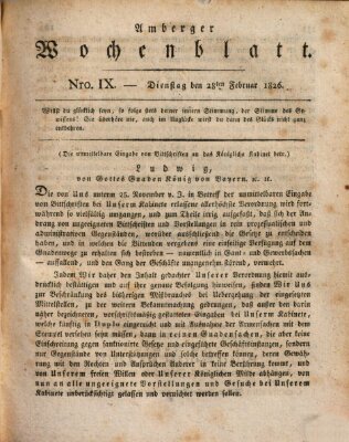 Amberger Wochenblatt (Oberpfälzisches Wochenblat) Dienstag 28. Februar 1826