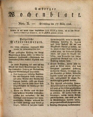 Amberger Wochenblatt (Oberpfälzisches Wochenblat) Dienstag 7. März 1826