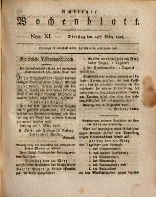 Amberger Wochenblatt (Oberpfälzisches Wochenblat) Dienstag 14. März 1826