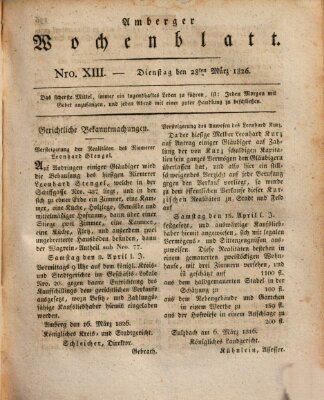 Amberger Wochenblatt (Oberpfälzisches Wochenblat) Dienstag 28. März 1826