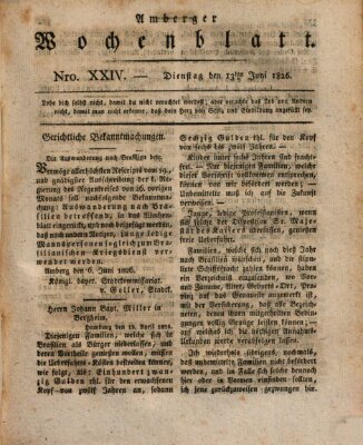 Amberger Wochenblatt (Oberpfälzisches Wochenblat) Dienstag 13. Juni 1826