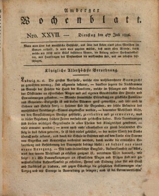 Amberger Wochenblatt (Oberpfälzisches Wochenblat) Dienstag 4. Juli 1826