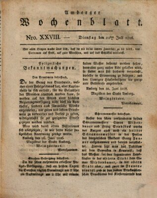 Amberger Wochenblatt (Oberpfälzisches Wochenblat) Dienstag 11. Juli 1826