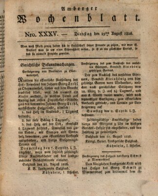 Amberger Wochenblatt (Oberpfälzisches Wochenblat) Dienstag 29. August 1826