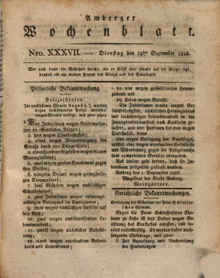 Amberger Wochenblatt (Oberpfälzisches Wochenblat) Dienstag 12. September 1826