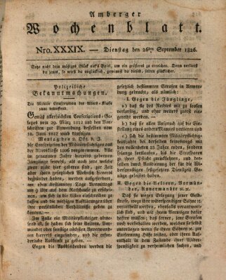 Amberger Wochenblatt (Oberpfälzisches Wochenblat) Dienstag 26. September 1826