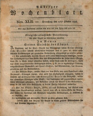 Amberger Wochenblatt (Oberpfälzisches Wochenblat) Dienstag 17. Oktober 1826