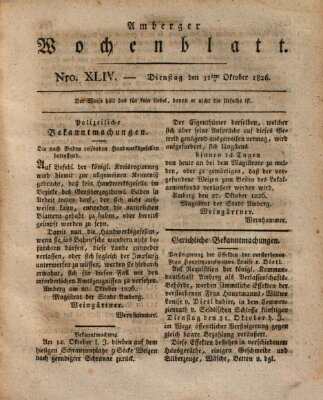 Amberger Wochenblatt (Oberpfälzisches Wochenblat) Dienstag 31. Oktober 1826