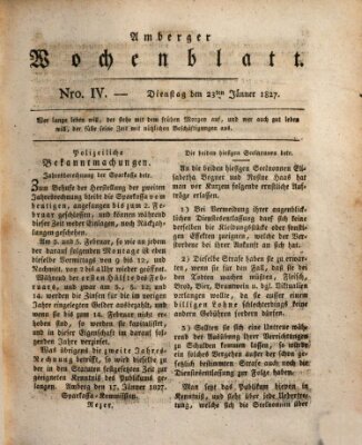 Amberger Wochenblatt (Oberpfälzisches Wochenblat) Dienstag 23. Januar 1827