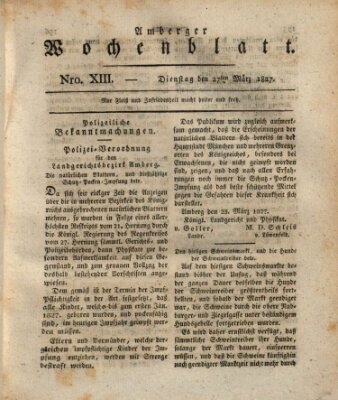 Amberger Wochenblatt (Oberpfälzisches Wochenblat) Dienstag 27. März 1827