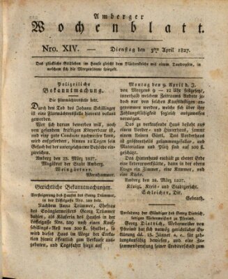 Amberger Wochenblatt (Oberpfälzisches Wochenblat) Dienstag 3. April 1827