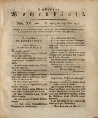 Amberger Wochenblatt (Oberpfälzisches Wochenblat) Dienstag 10. April 1827