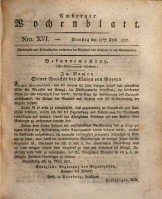 Amberger Wochenblatt (Oberpfälzisches Wochenblat) Dienstag 17. April 1827