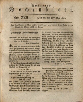 Amberger Wochenblatt (Oberpfälzisches Wochenblat) Dienstag 29. Mai 1827