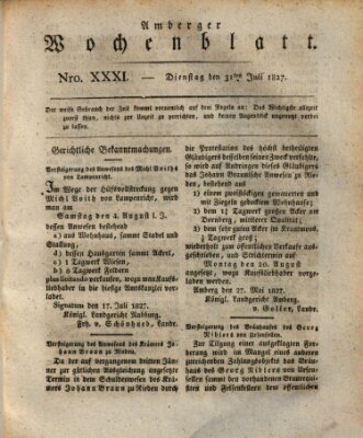 Amberger Wochenblatt (Oberpfälzisches Wochenblat) Dienstag 31. Juli 1827