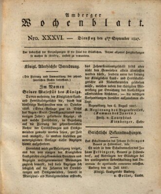 Amberger Wochenblatt (Oberpfälzisches Wochenblat) Dienstag 4. September 1827