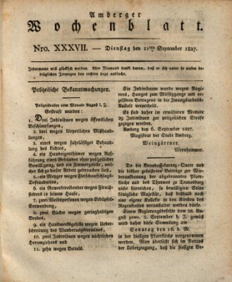 Amberger Wochenblatt (Oberpfälzisches Wochenblat) Dienstag 11. September 1827