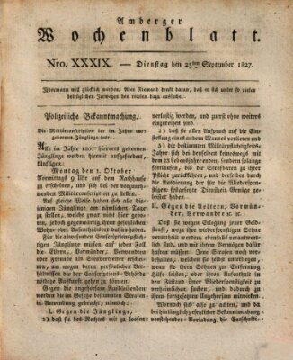 Amberger Wochenblatt (Oberpfälzisches Wochenblat) Dienstag 25. September 1827