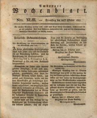 Amberger Wochenblatt (Oberpfälzisches Wochenblat) Dienstag 23. Oktober 1827