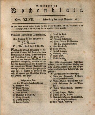 Amberger Wochenblatt (Oberpfälzisches Wochenblat) Dienstag 20. November 1827