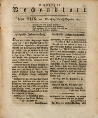 Amberger Wochenblatt (Oberpfälzisches Wochenblat) Dienstag 4. Dezember 1827