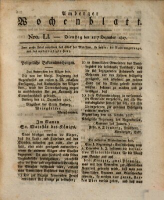 Amberger Wochenblatt (Oberpfälzisches Wochenblat) Dienstag 18. Dezember 1827