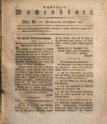 Amberger Wochenblatt (Oberpfälzisches Wochenblat) Dienstag 15. Januar 1828