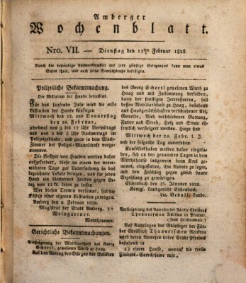 Amberger Wochenblatt (Oberpfälzisches Wochenblat) Dienstag 12. Februar 1828