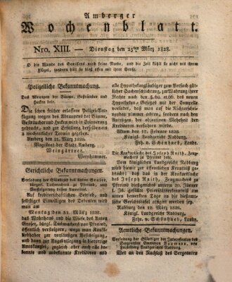 Amberger Wochenblatt (Oberpfälzisches Wochenblat) Dienstag 25. März 1828