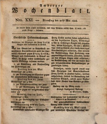 Amberger Wochenblatt (Oberpfälzisches Wochenblat) Dienstag 20. Mai 1828